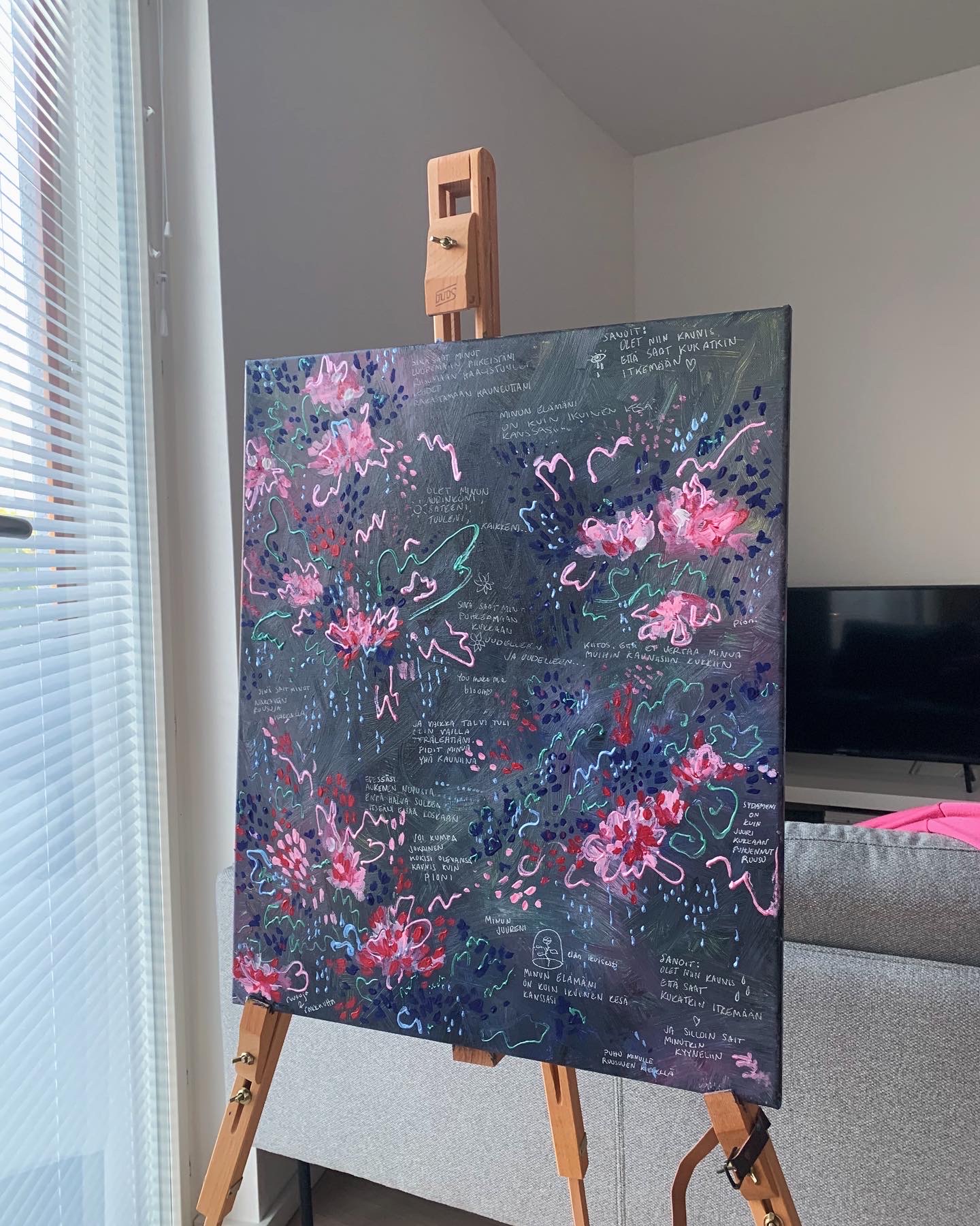 Kauneutesi saa kukatkin itkemään, 2022 (50 x 61 cm, akryyli/ canvas) 111